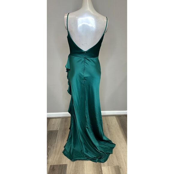 Mac Duggal Green Satin Ruffled Asymmetrical Gown US 4 $338 - Picture 6 of 8